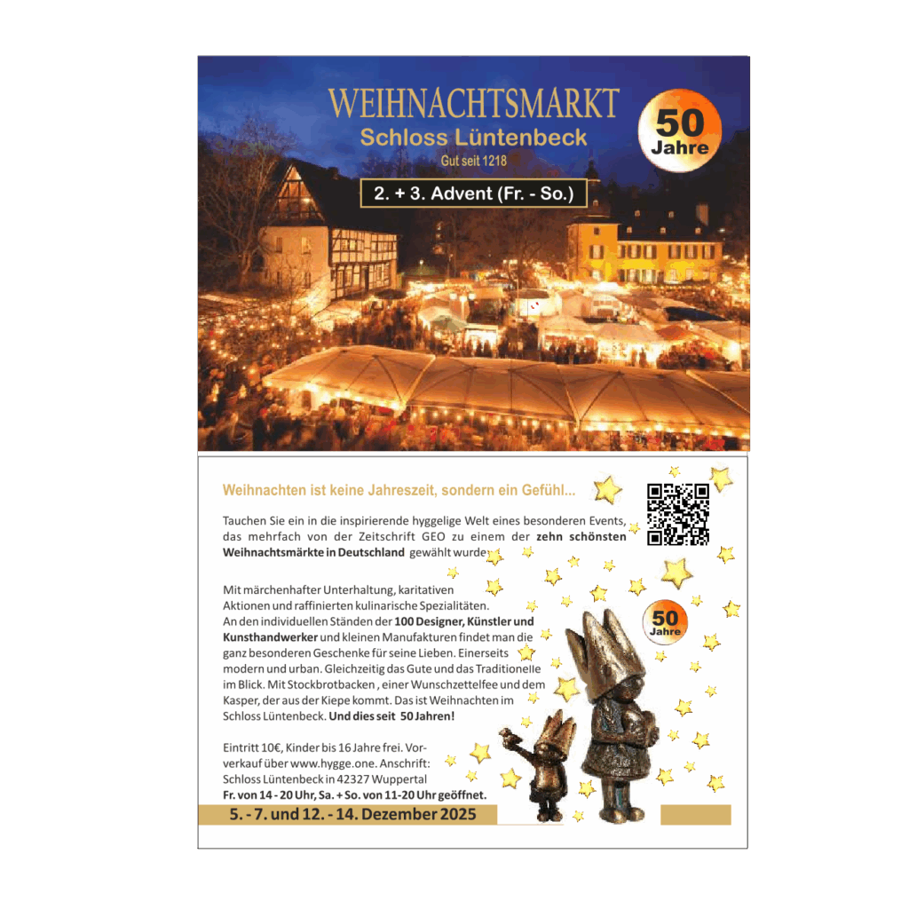 Flyer vom Weihnachtsmarkt Schloss Lüntebeck Wuppertal
