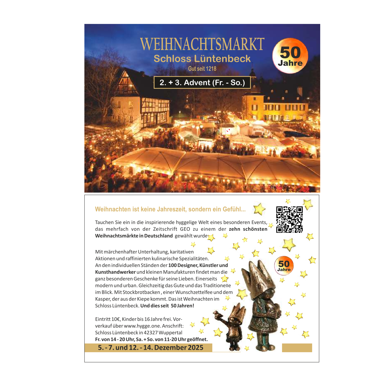 Flyer vom Weihnachtsmarkt Schloss Lüntebeck Wuppertal